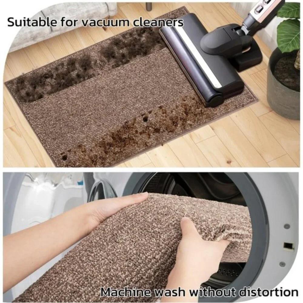New 24x36In Door Mat, Non-Slip, Absorbent, Washable, for Entryway, Beige